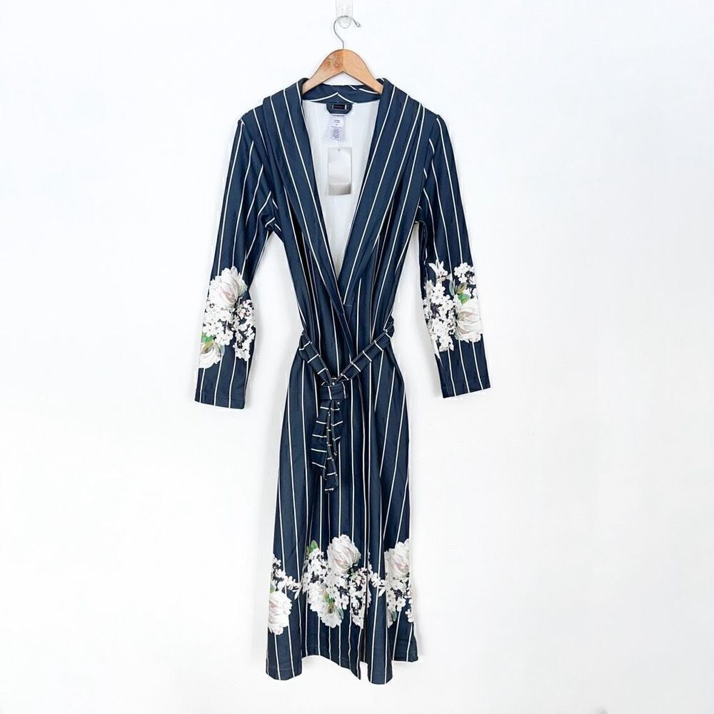Privacy Made In Portugal Women’s Stripe Floral Long Length Long Sleeve Robe